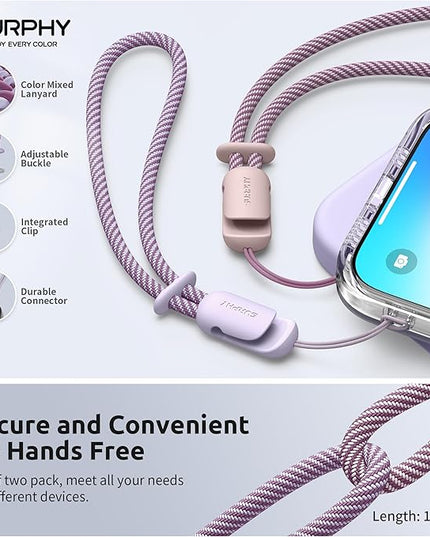 SURPHY 2 Pack Phone Lanyard for Cellphone Case, Phone Wrist Strap for Case, Cellphone Strap with 2-Color Braided, Charm Wrist Lanyard for Women and Men, Pink & Lilac