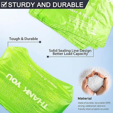Green Thank you bags, 1000PCS T shirt bags, To Go Bags,Grocery bags, Reusable and Disposable,Perfect for Small Business,Take Out,Retail, Large