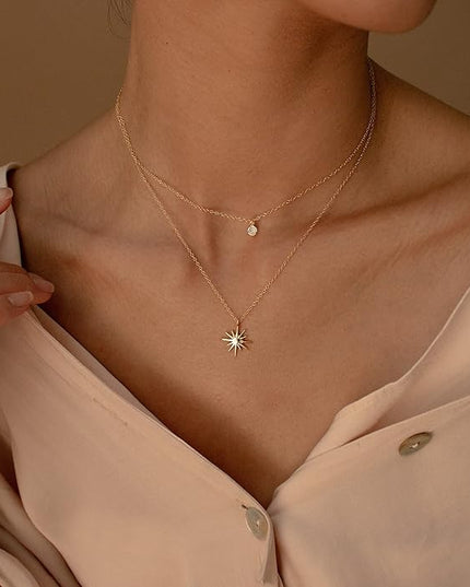 Tewiky Dainty 14k Gold Plated/Silver Cubic Zirconia Necklaces for Women, Simple CZ Jewelry Necklaces Trendy Gifts