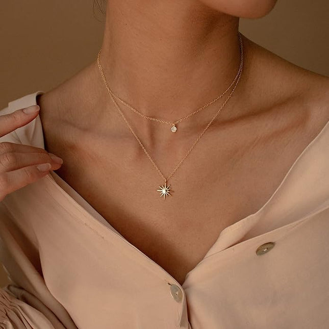 Tewiky Dainty 14k Gold Plated/Silver Cubic Zirconia Necklaces for Women, Simple CZ Jewelry Necklaces Trendy Gifts