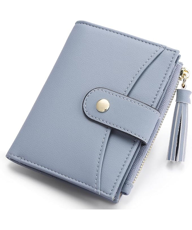 yiijay Small Wallet for Women RFID Blocking Tassle Bifold Slim Thin Leather Wallet Credit Card Holder Wallet Ladies Mini Wallet with Widened Zipper Pocket