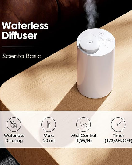 Airversa Waterless Diffuser for Essential Oil, Car Diffsuer, Battery Operated Nebulizer, 0.7 Fl Oz/ 20mL, Mini Scent Air Machine, 3 Timers & 3 Mist Levels for Home, Room, Car, Office - AN6 Black+White