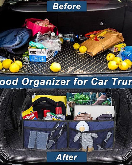 Deosk Car Trunk Organizer for SUV, Car Organizers and Storage with 6 Pocket, Car Accessories for Women/Men 50L Waterproof Polyester Trunk Organizer(Medium, Dark Blue)