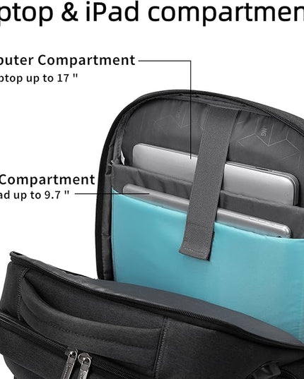 DUSLANG 17 Inch Laptop Backpack for Travel Water Resistant College Backpack for Men Women Laptop Bag with USB Charging Port Clear Cosmetic Bag,Black
