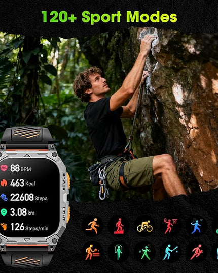 Smart Watches for Men, 2.01" HD Military Smart Watch with 1000mAh High-Capacity Battery/Led Flashlight/Answer/Make Call/Heart Rate/Sleep Monitor/Step Tracker, Fitness Tracker for Android/iPhone