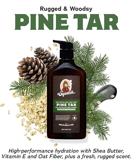 Dr. Squatch Natural Hand and Body Lotion for Men - Made with Shea Butter, Coconut Oil, Vitamin E for 24-Hr Moisturization - Pine Tar & Fresh Falls (10 fl oz, 2-Pack)