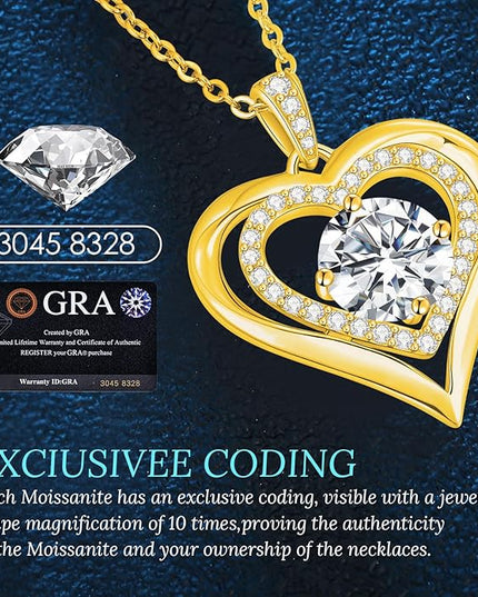 ANDSO Moissanite Heart Pendant Necklaces for Women, 925 Sterling Silver Necklace Engraved with 'I LOVE YOU', Ideal Anniversary Birthday Christmas Jewelry Gifts for Mom Wife Girlfriend Daughter Her