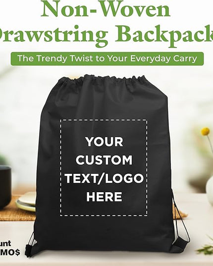 DISCOUNT PROMOS Custom Non-Woven Drawstring Backpacks Set of 10/50/100, Personalized Bulk Pack