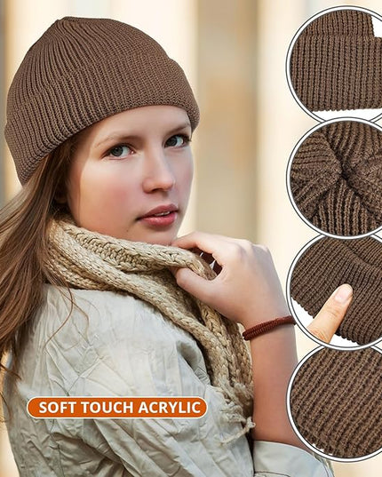 SATINIOR 4 Pieces Trawler Beanie Watch Hat Roll up Edge Skullcap Fisherman Beanie Unisex