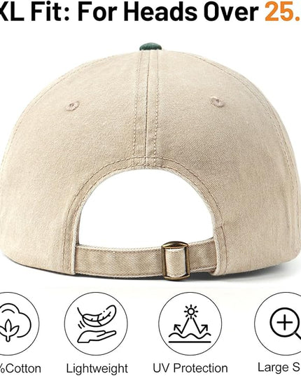 XXL Oversize Washed Denim Baseball Cap,Low Profile Jean Sports Cap for Big Heads 23.5"-25.5",Large Pigment Dyed Dad Hat