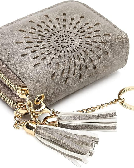 APHISON RFID Credit Card Holder Zipper Card Case Keychain Small Wallet for Women 1942-2 GRAY