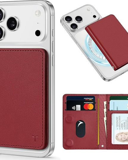 TUCCH for Magsafe Card Holder with Clear ID Window, Fit 6 Cards, RFID Blocking PU Leather Men Women Magnetic Phone Wallet for iPhone 17/16/15/14/13/12/Plus/Air/Pro/Pro Max Series, Dark Red