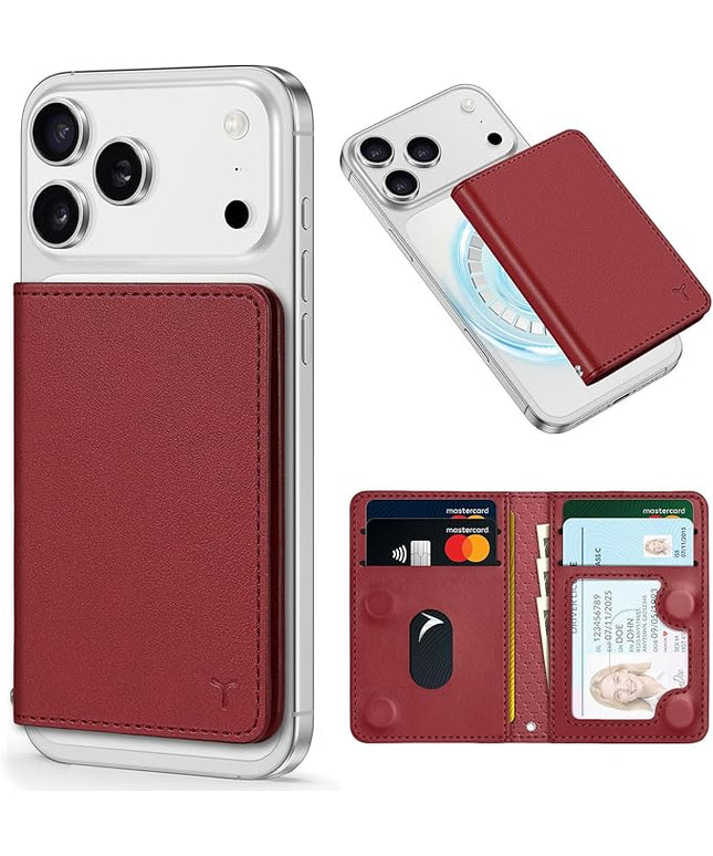 TUCCH for Magsafe Card Holder with Clear ID Window, Fit 6 Cards, RFID Blocking PU Leather Men Women Magnetic Phone Wallet for iPhone 17/16/15/14/13/12/Plus/Air/Pro/Pro Max Series, Dark Red