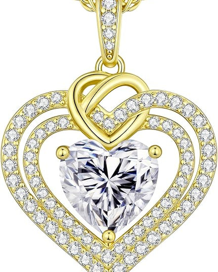 OOBEE Moissanite Heart Necklaces for Women, 1- 4 Carat Moissanite 925 Sterling Silver Gold Plating Fine Women Necklace，Ideal Anniversary Birthday Christmas Valentine Mothers Day Jewelry Gifts for Mom Wife Her Girlfriend