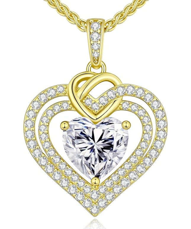 OOBEE Moissanite Heart Necklaces for Women, 1- 4 Carat Moissanite 925 Sterling Silver Gold Plating Fine Women Necklace，Ideal Anniversary Birthday Christmas Valentine Mothers Day Jewelry Gifts for Mom Wife Her Girlfriend