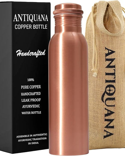 34 Oz Pure Copper Water Bottle – Leak-Proof Hammered Design with Tumbler, Carrying Bag & Smooth Finish Decorative – Copper Water Bottle
