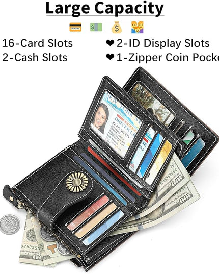 SENDEFN Small Womens Wallet Leather Bifold Card Holder RFID Blocking with Zipper Coin Pocket