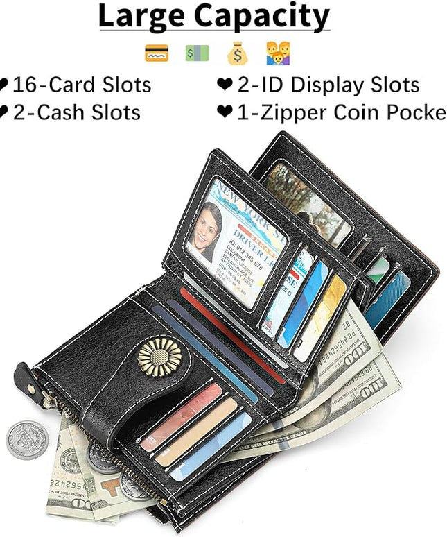 SENDEFN Small Womens Wallet Leather Bifold Card Holder RFID Blocking with Zipper Coin Pocket