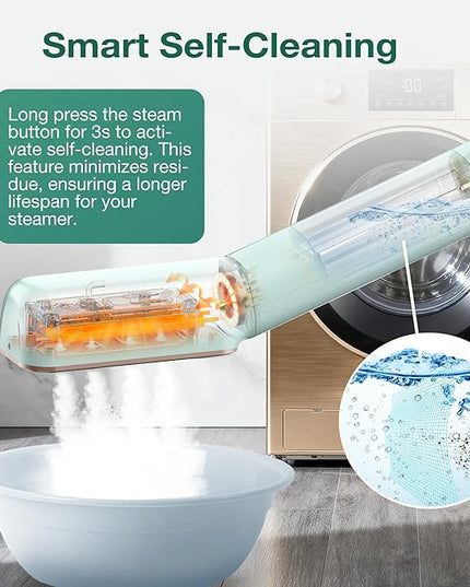 Newbealer 3in1 Clamp Travel Steam Iron with Global Voltage, 100-240V Clothes Steamer, Dry Ironing & 2 Steam Levels, Non-Stick Ceramic Soleplate, Auto-off, Self Cleaning, w/Detachable Clamp (Green)