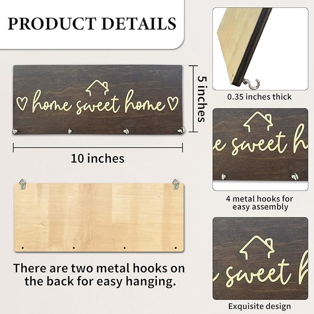 Yhtmbf Sweet Home Wooden Key Holder for Wall - 5"x10" Key Organizer Hanger with 4 Hooks for Front Door Hallway Entryway Kitchen - Home Office Decor & Housewarming Gifts Supplies - A06