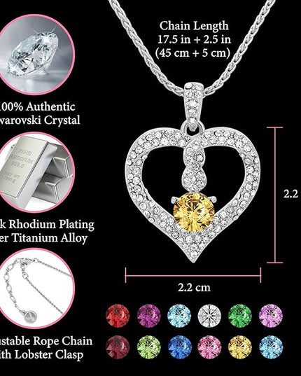 TRYNDI Birthstone Necklace for Women - Infinity 12 Months Birthstone Necklace, Christmas Gifts for Wife, Daughter, Girlfriend, Mom - Mother’s Day, Valentine’s, Anniversary, Birthday Gift for Her