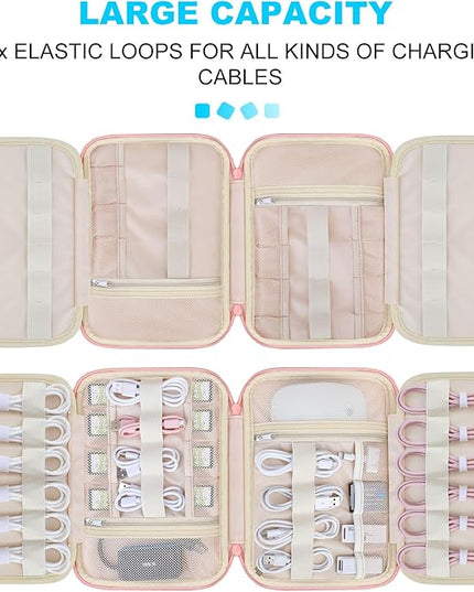 Lacdo Cord Organizer Travel, Cable Organizer Bag Case, Portable Electronics Organizer Travel Case, 6 Layer Large Capacity Charging Cords Storage organizer for Cables, SD Card, Travel Essentials, Pink