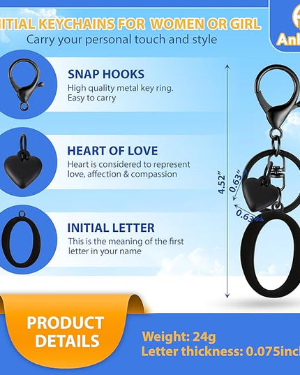 A-Z Heart Initial Letter Keychain, Stainless Steel Alphabet Charm for Handbags, Gift for Women and Girls