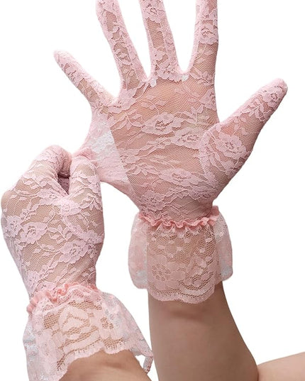 ATHX Women's Lace Floral Opera Tea Party Gloves 80s Wrist Length Bridal Wedding Prom Gloves Costume Accessories
