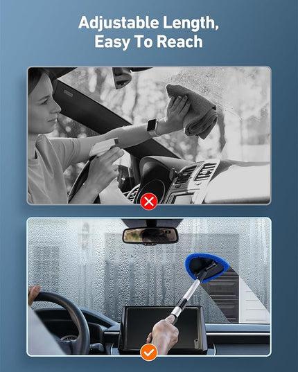 AstroAI Windshield Cleaning Tool, Car Window Cleaner Windshield Cleaner with 8 Reusable and Washable Microfiber Pads and Extendable Handle Auto Inside Glass Wiper Kit, Blue, 2 Pack