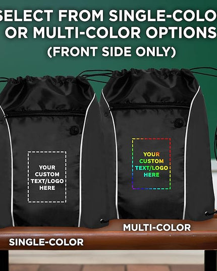 DISCOUNT PROMOS Two-Tone Drawstring Backpack Non-Woven Set of 1 - Customizable Text, Logo, Picture - Durable Sports Backpacks - Ideal for Sports, Travel, Gym & More - Black