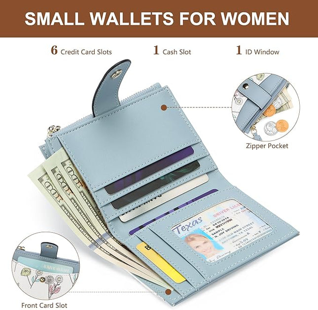 yiijay Small Wallet for Women RFID Blocking Tassle Bifold Slim Thin Leather Wallet Credit Card Holder Wallet Ladies Mini Wallet with Zipper Pocket