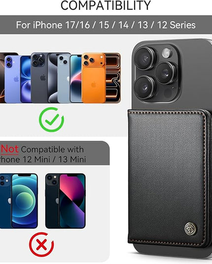Defencase for Magsafe Wallet Magnetic Card Holder RFID Blocking, PU Leather Minimalist Phone Wallet for MagSafe Phones and Cases for iPhone 17/16/ 15/14/ 13/12/ Pro/Max/Plus/Air, Black