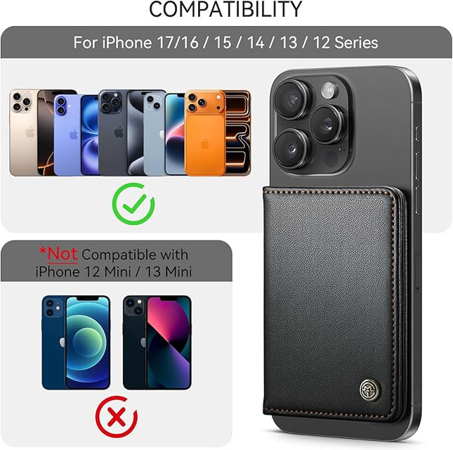 Defencase for Magsafe Wallet Magnetic Card Holder RFID Blocking, PU Leather Minimalist Phone Wallet for MagSafe Phones and Cases for iPhone 17/16/ 15/14/ 13/12/ Pro/Max/Plus/Air, Black