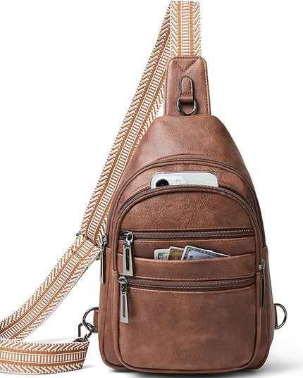 Sling Bag for Women Crossbody Bags Fanny Packs Over Shoulder Bag Sling Purse Backpack Vegan Leather Travel Brown