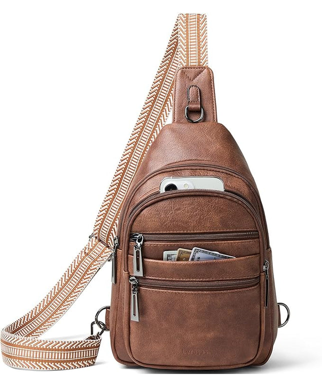 Sling Bag for Women Crossbody Bags Fanny Packs Over Shoulder Bag Sling Purse Backpack Vegan Leather Travel Brown