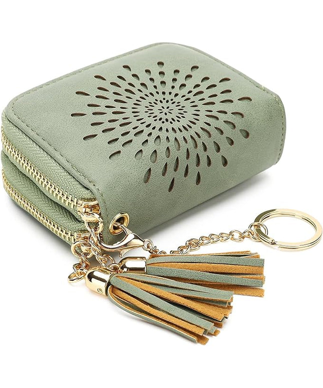 APHISON RFID Credit Card Holder Zipper Card Case Keychain Small Wallet for Women 1942-2 GREEN