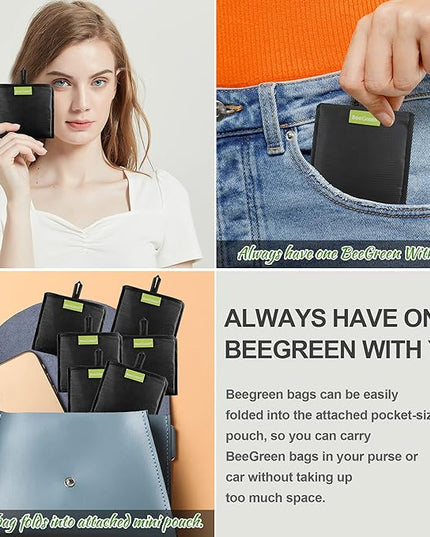 BeeGreen Black Tote Bag Shopping Bags for Groceries & Reusable Grocery Bag Heavy Duty, Large Tote Bag for Women, Foldable 6 Pack Gift Bags With Handles, Cute Cloth Washable for Holiday Travel & Bulk