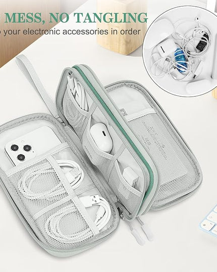 FYY Electronic Organizer, Travel Cable Organizer Bag Pouch Electronic Accessories Carry Case Portable Waterproof Double Layers All-in-One Storage Bag for Cable, Cord, Charger, Phone, Pattern Green (M)
