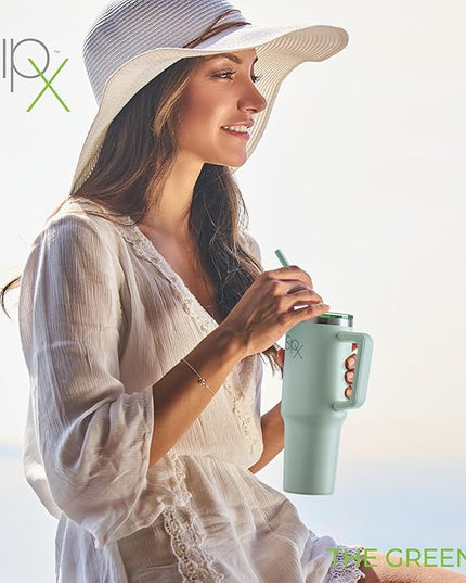 SIPX™ 40 oz Insulated Tumbler with Handle & Straw – Vacuum Insulated Stainless Steel, Leakproof, Cupholder Friendly – Perfect for Iced Coffee, Water & Travel – Green