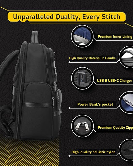 Laptop Business Backpack for Men & Women, Work Backpack Fits 15.6 Inch, Premium Quality Travel Bag with USB Charging Port, Water-Resistant, Durable Ballistic Nylon, Bookbag with Multiple Pockets