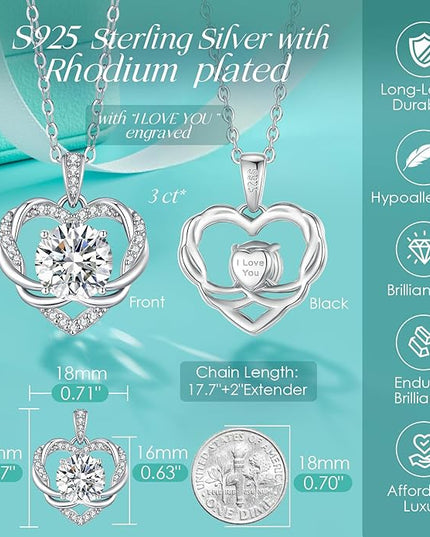 OOBEE Moissanite Heart Necklace for Women 925 Sterling Silver Fine Jewelry, Ideal Birthday Anniversary Christmas Gift for Women Wife Mom Girlfriend