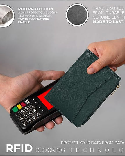 Oak Leathers Leather Wallet For Women - Small RFID Coin Purse Credit Card & ID Holder for Ladies, Gift for Women's, Bifold Wallets (Nappa Dark Green)