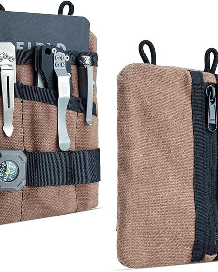 VIPERADE VE1-OW EDC Pouch, Waxed Canvas Pocket Organizer, EDC Pocket Organizer Pouch for Men, 3 Tool Slots with 1 Zipper Pocket Great for EDC Gears