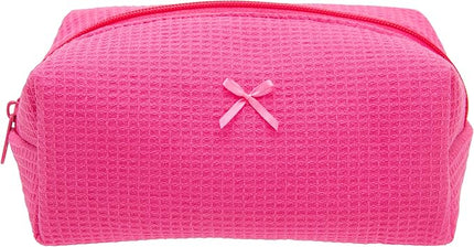 PAZIMIIK Cozy Makeup Bag Travel Cosmetic Bag for Women Soft Toiletry Bag Aesthetic Makeup Organizer Portable Large Zipper Pouch for Skincare Beauty Accessories Brushes Waffle Hotpink