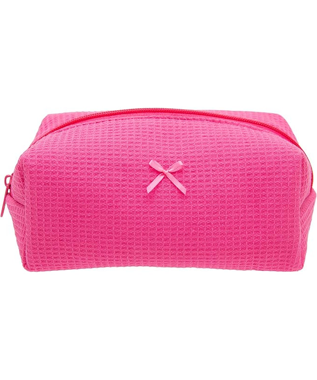 PAZIMIIK Cozy Makeup Bag Travel Cosmetic Bag for Women Soft Toiletry Bag Aesthetic Makeup Organizer Portable Large Zipper Pouch for Skincare Beauty Accessories Brushes Waffle Hotpink