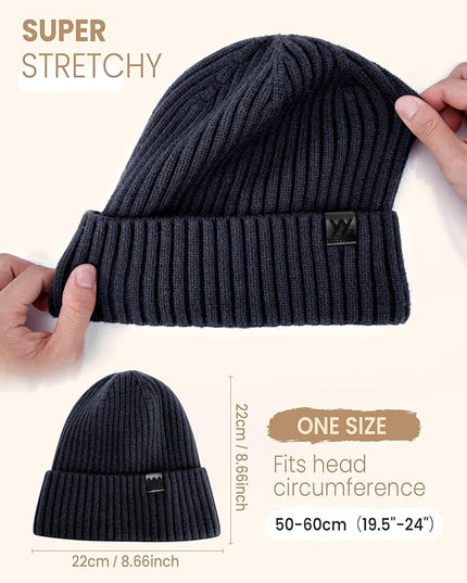 Winter Beanie Hat for Men & Women, Fleece Lined Thermal Knit Hat Ski Beanie Skull Cap Cuffed Cap for Cold Weather