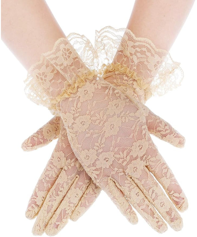 SATINIOR Ladies Lace Gloves for Women Tea Party Elegant Short Courtesy Gloves for Wedding Dinner Opera Parties