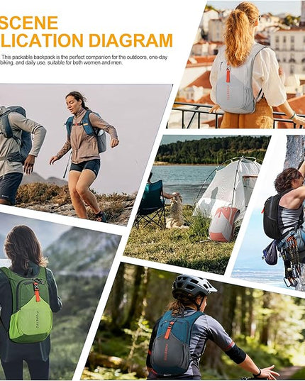 FIORETTO 15L Hiking Backpack for Women Men Mini Packable Backpack Lightweight Small Daypack for Camping Travel Outdoor, Beige