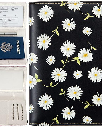 Passport Holder,Passport Cover Rfid Blocking Travel Wallet Cute Personalized Womens Mens Credit Card Wallet (Daisy)