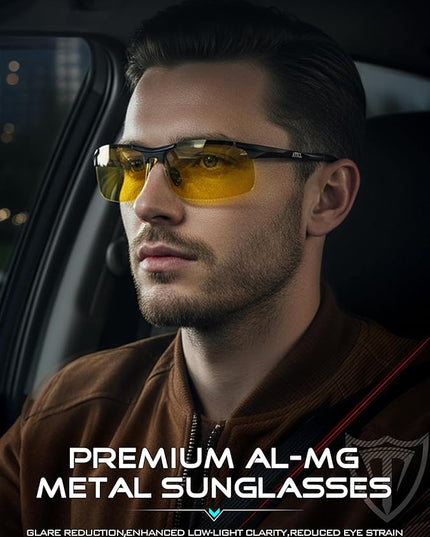 ATTCL Polarized Sunglasses Men Sports: UV Protection Anti Glare Wrap Around Lightweight Metal Driving Fishing Golf Running